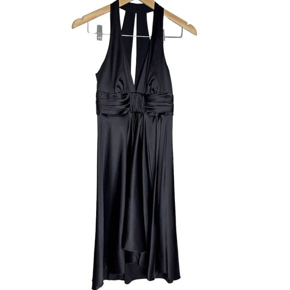 Trina‎ Turk Women’s Black Silk Blend Halter V-neck dress Size 2 - Picture 1 of 7